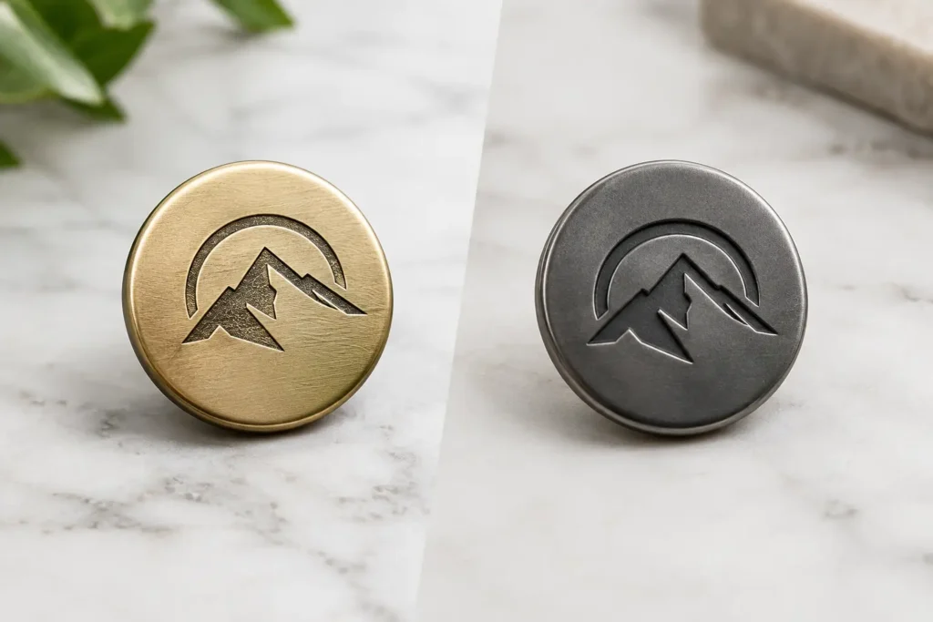 Engraved Versus Debossed Logo Buttons Compared